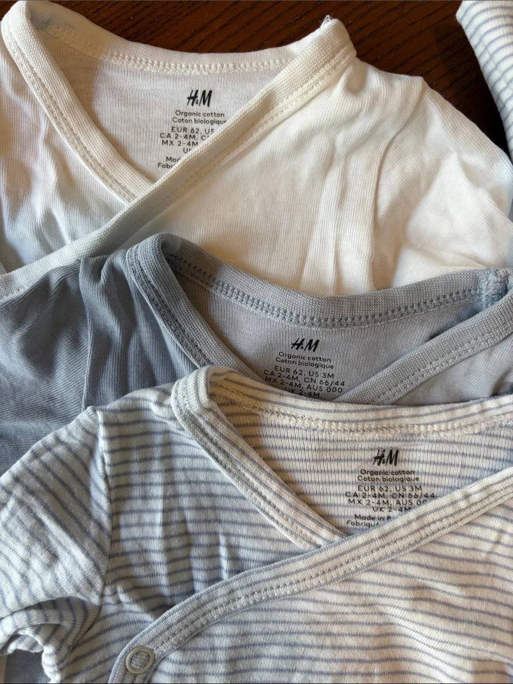 H&M organic cotton light dusty blue striped Bodysuits & Pants Set